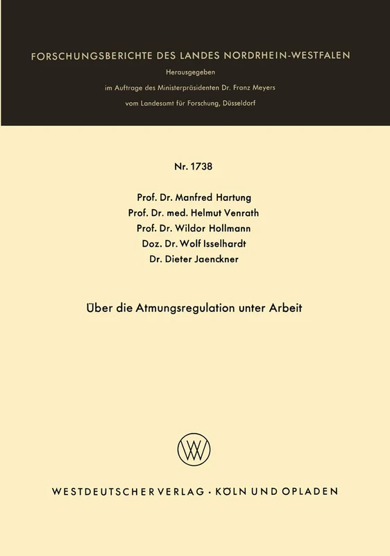 Über die Atmungsregulation unter Arbeit: 1738 (Forschungsberichte des Landes Nordrhein-Westfalen, 1738) - Image 1