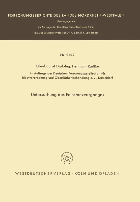 Untersuchung des Feinstanzvorganges: 2152 (Forschungsberichte des Landes Nordrhein-Westfalen, 2152) - Image 1