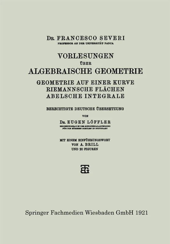 Vorlesungen über Algebraische Geometrie: Geometrie auf einer Kurve Riemannsche Flächen Abelsche Integrale
