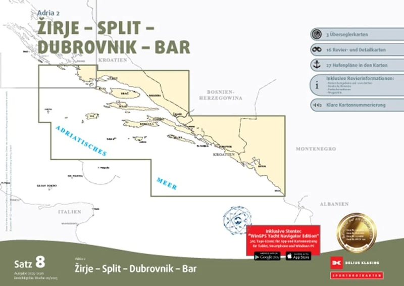 Sportbootkarten Satz 8: Adria 2 (Ausgabe 2025/2026): Zirje - Split - Dubrovnik - Bar - Image 1