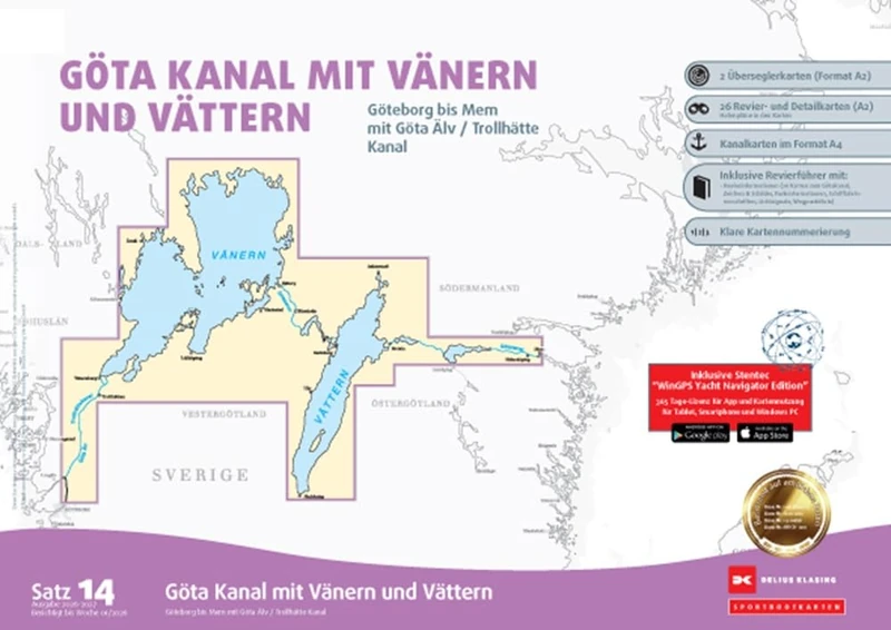 Sportbootkarten Satz 14: Göta Kanal mit Vänern und Vättern (Ausgabe 2026/2027): Göteborg bis Mem mit Göta Älv und Trollhätte Kanal - Image 1