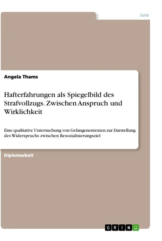 Hafterfahrungen als Spiegelbild des Strafvollzugs. Zwischen Anspruch und Wirklichkeit: Eine qualitative Untersuchung von Gefangenentexten zur ... Widerspruchs zwischen Resozialisierungsziel