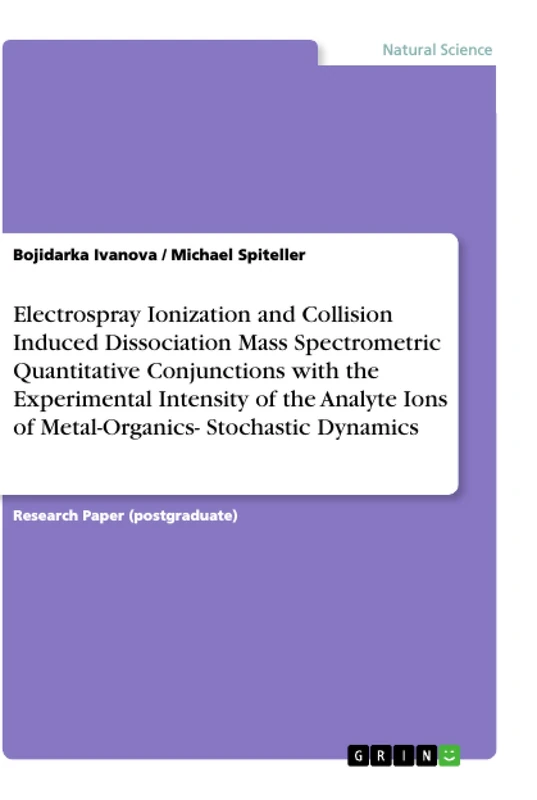 Electrospray Ionization and Collision Induced Dissociation Mass Spectrometric Quantitative Conjunctions with the Experimental Intensity of the Analyte Ions of Metal-Organics- Stochastic Dynamics