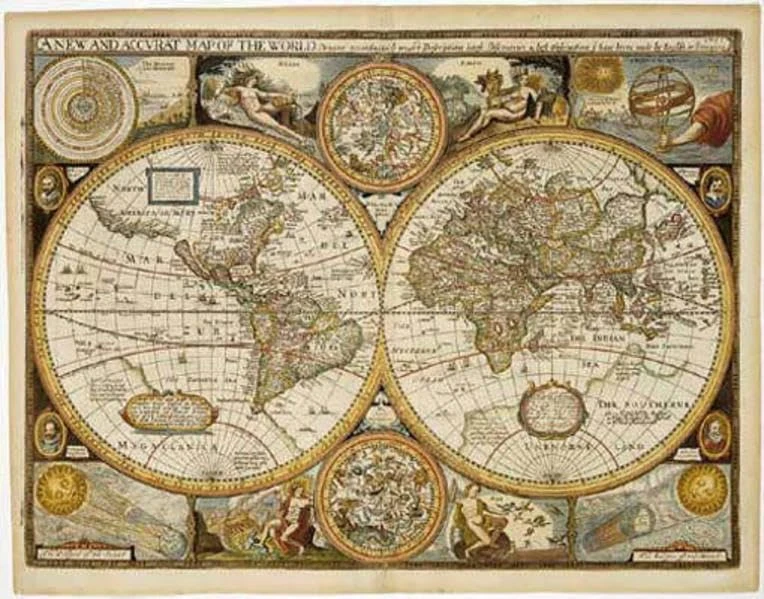 Wall Map Marker: World Antique Map by John Speed 1651