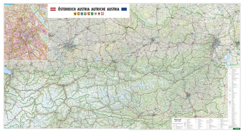 Wall map magnetic marker board: Austria physically large format 1:300,000
