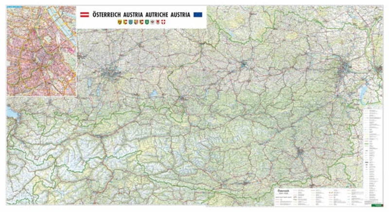 Wall map marker board: Austria physically large format 1:300,000