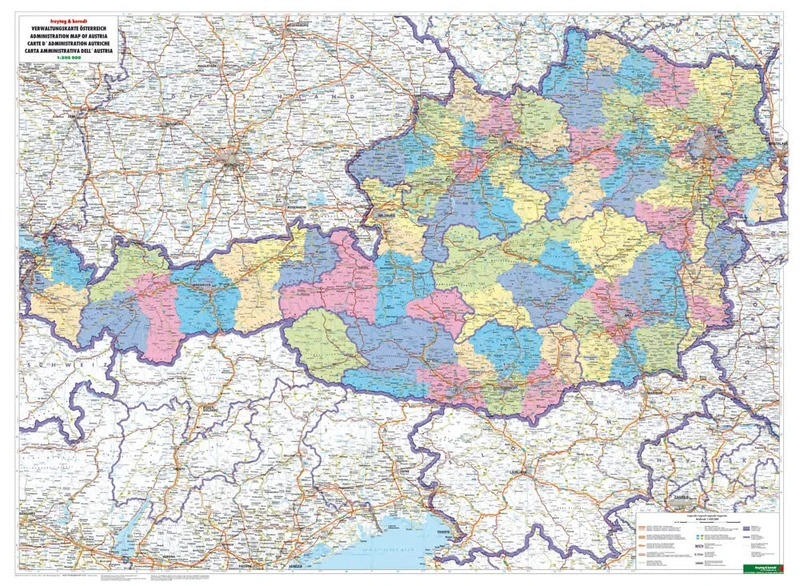 Wall map magnetic marker board: Austria administration political 1:500,000