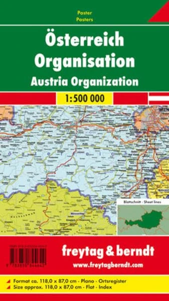 Wall map magnetic marker board: Austria organization political 1:500,000