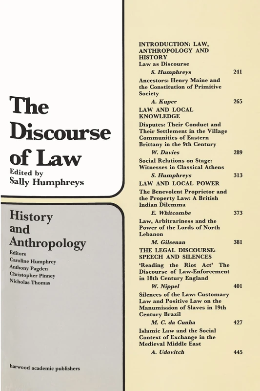 Discourse Of Law: 1 (History and Anthropology,)