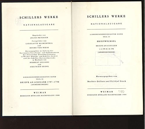 Schillers Werke. Nationalausgabe: Band 37, Teil II: Briefe an Schiller 1.4.1797 – 31.10.1798. Anmerkungen.