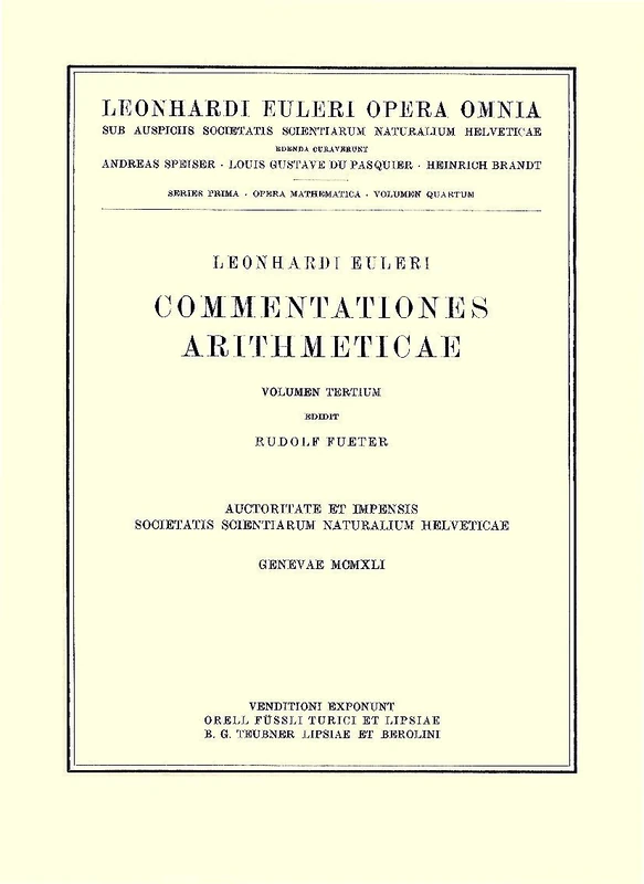 Commentationes algebraicae ad theoriam aequationum pertinentes: 1 / 6 (Leonhard Euler, Opera Omnia, 1 / 6)