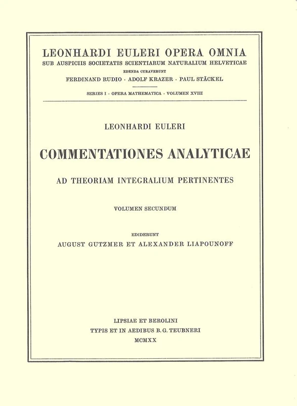 Commentationes analyticae ad calculum variationum pertinentes: 1 / 25 (Leonhard Euler, Opera Omnia)