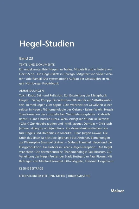 Hegel-Studien / Hegel-Studien Band 23 (1988)