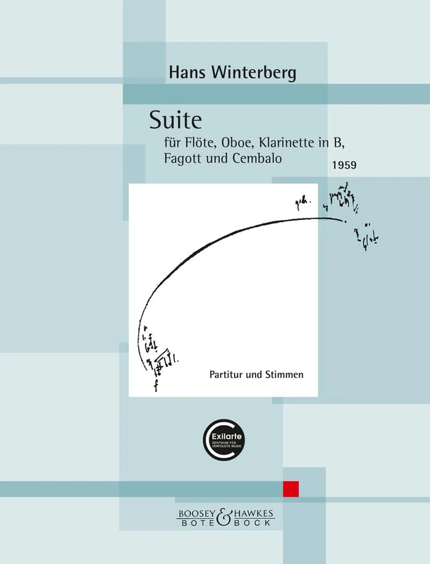 Suite: für Flöte, Oboe, Klarinette in B, Fagott und Cembalo. flute (piccolo), oboe, clarinet in Bb (bass clarinet in Bb) and harpsichord. Partition et parties.