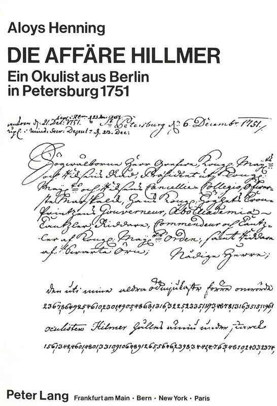 Die Affaere Hillmer- Ein Okulist aus Berlin in Petersburg 1751: Ein Okulist aus Berlin in Petersburg 1751: 5 (Europäische Hochschulschriften / ... / Publications Universitaires Européenn) - Image 1