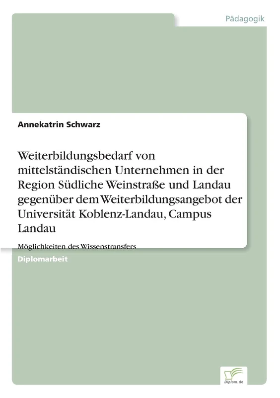 Weiterbildungsbedarf von mittelständischen Unternehmen in der Region Südliche Weinstraße und Landau gegenüber dem Weiterbildungsangebot der ... Landau: Möglichkeiten des Wissenstransfers
