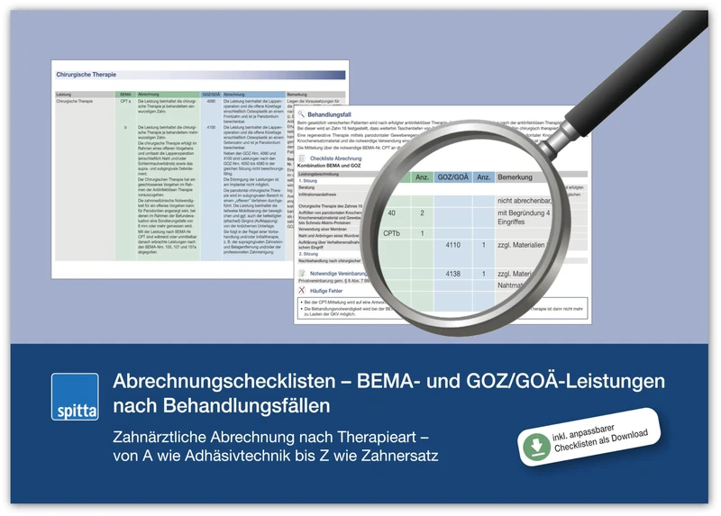 Abrechnungschecklisten - BEMA- und GOZ/GOÄ-Leistungen nach Behandlungsfällen: Zahnärztliche Abrechnung nach Therapieart - von A wie Adhäsivtechnik bis Z wie Zahnersatz - Image 1