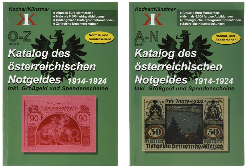 Katalog des österreichischen Notgeldes 1914-1924 in 2 Bänden: Inkl. Großgeld und Spendenscheine. In 2 Bänden