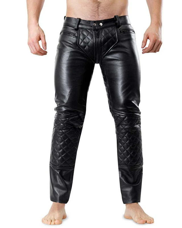 Bockle® 5 Gay-Zip gesteppt Jeans Leather Pants Trousers Full Zip, Size: 30W / 32L Black