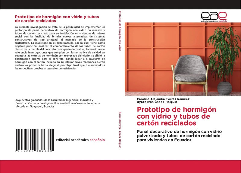 Prototipo de hormigón con vidrio y tubos de cartón reciclados: Panel decorativo de hormigón con vidrio pulverizado y tubos de cartón reciclado para viviendas en Ecuador