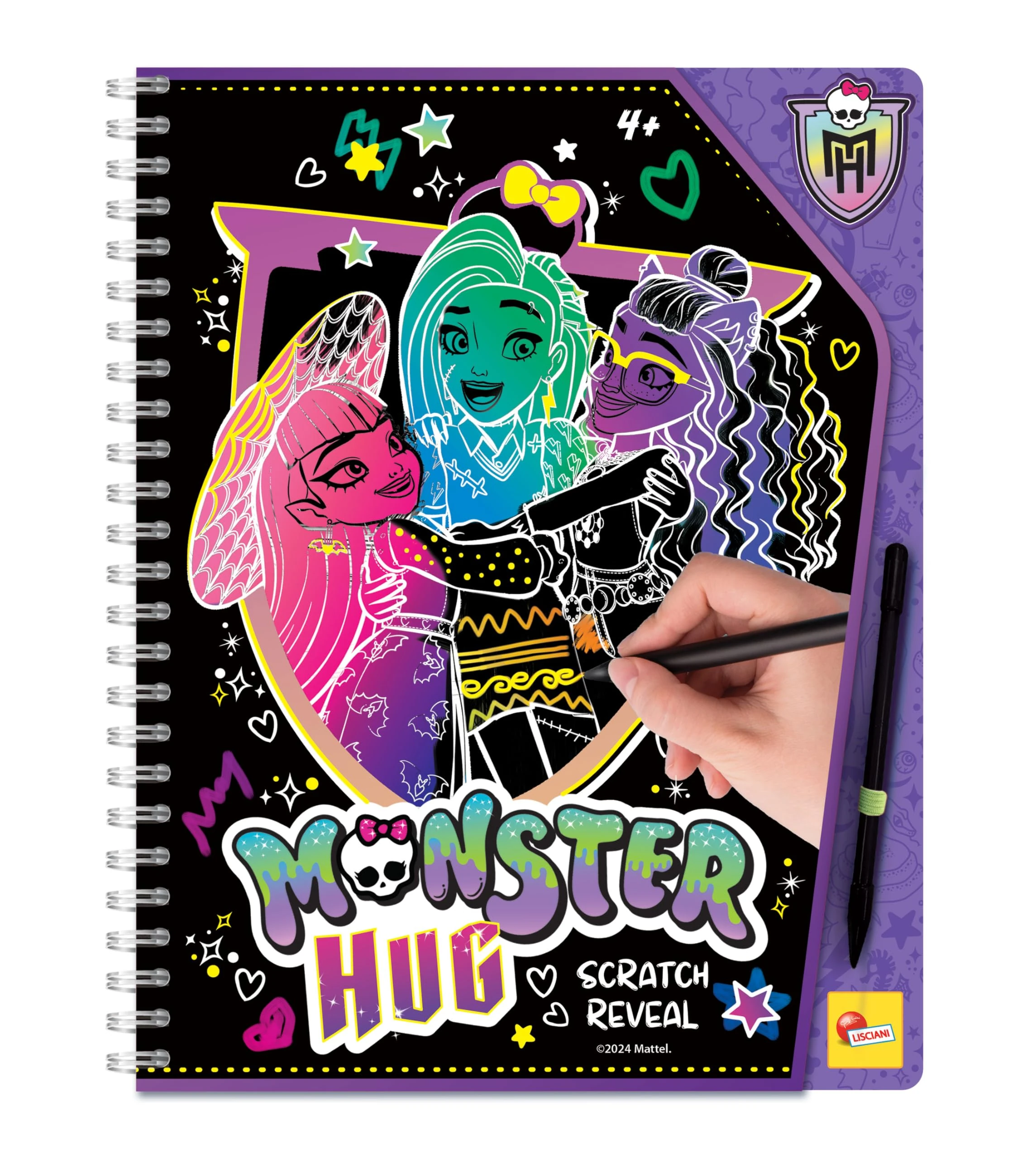 Lisciani - MONSTER HIGH - Monster High Scratch Book - Monster Hug - For Children From 4 Years - Scratch Discovery - 44 Pages - Includes Scratch Pen - Multicoloured, Gold & Glitter