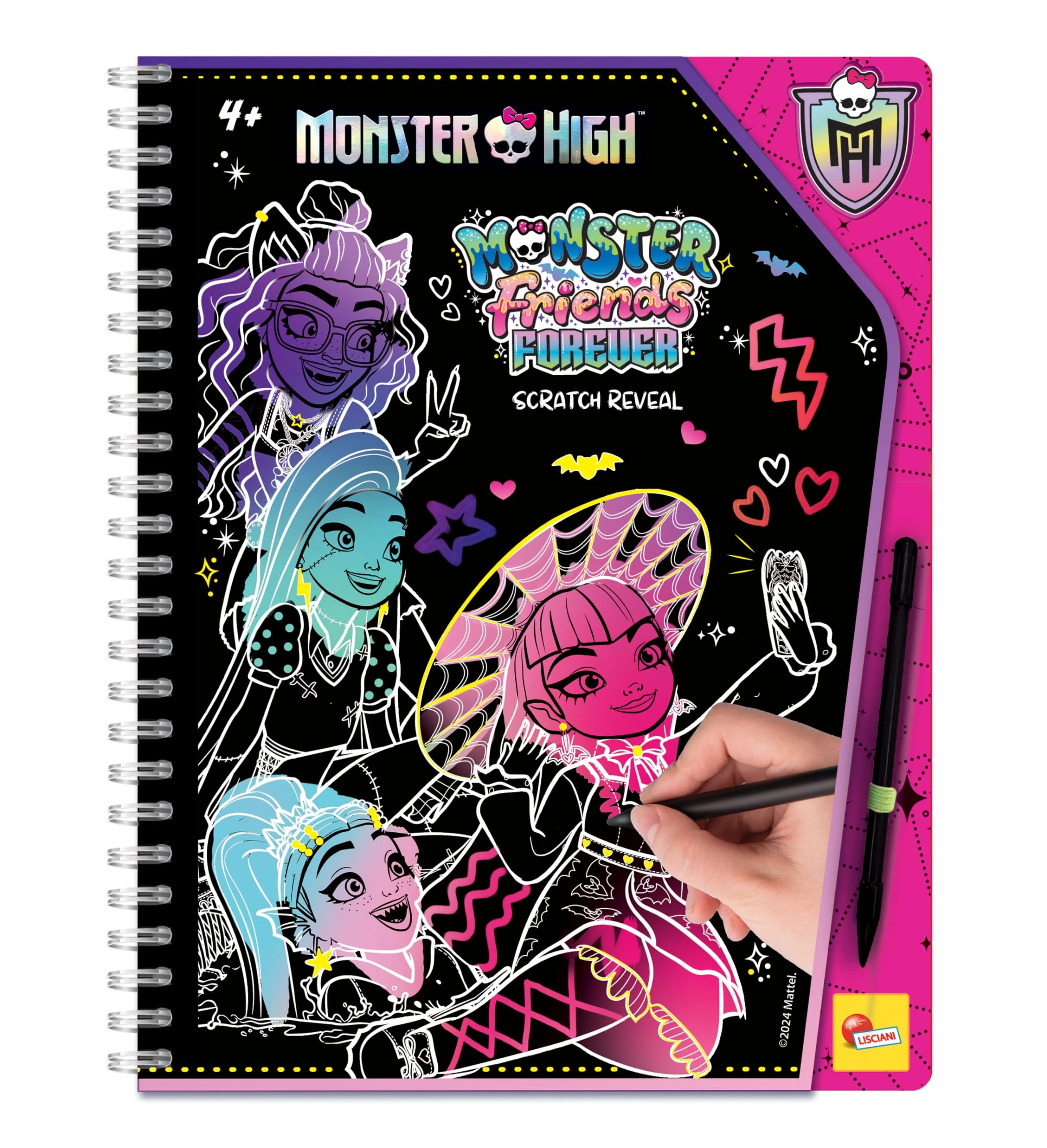 Lisciani - MONSTER HIGH - Monster High Scratch Book - Monster Friend Forever - For Children From 4 Years - Scratch Discovery - 44 Pages - Includes Scratch Pen - Multicoloured, Gold & Glitter