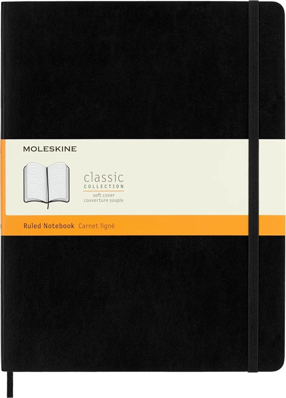 Moleskine Classic Ruled Paper Notebook, Soft Cover and Elastic Closure Journal, Color Black, Size Extra Large 19 x 25 A4, 192 Pages