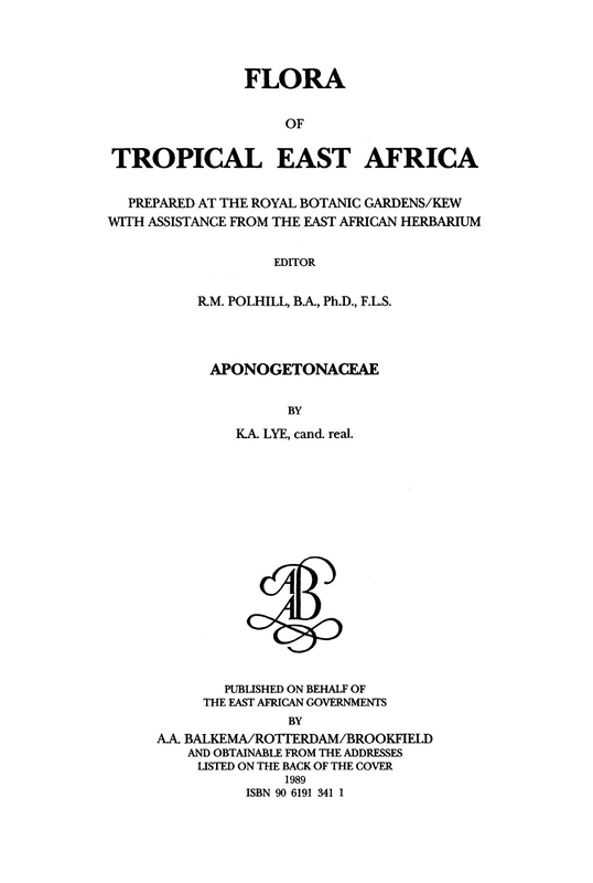 Flora of Tropical East Africa - Aponogetonac (1989 )