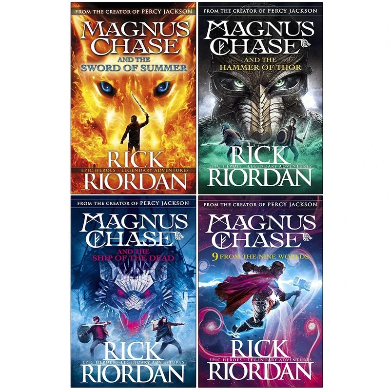 Rick riordan magnus chase series 4 books collection set (the sword of summer, hammer of thor, ship of the dead, 9 from the nine worlds)