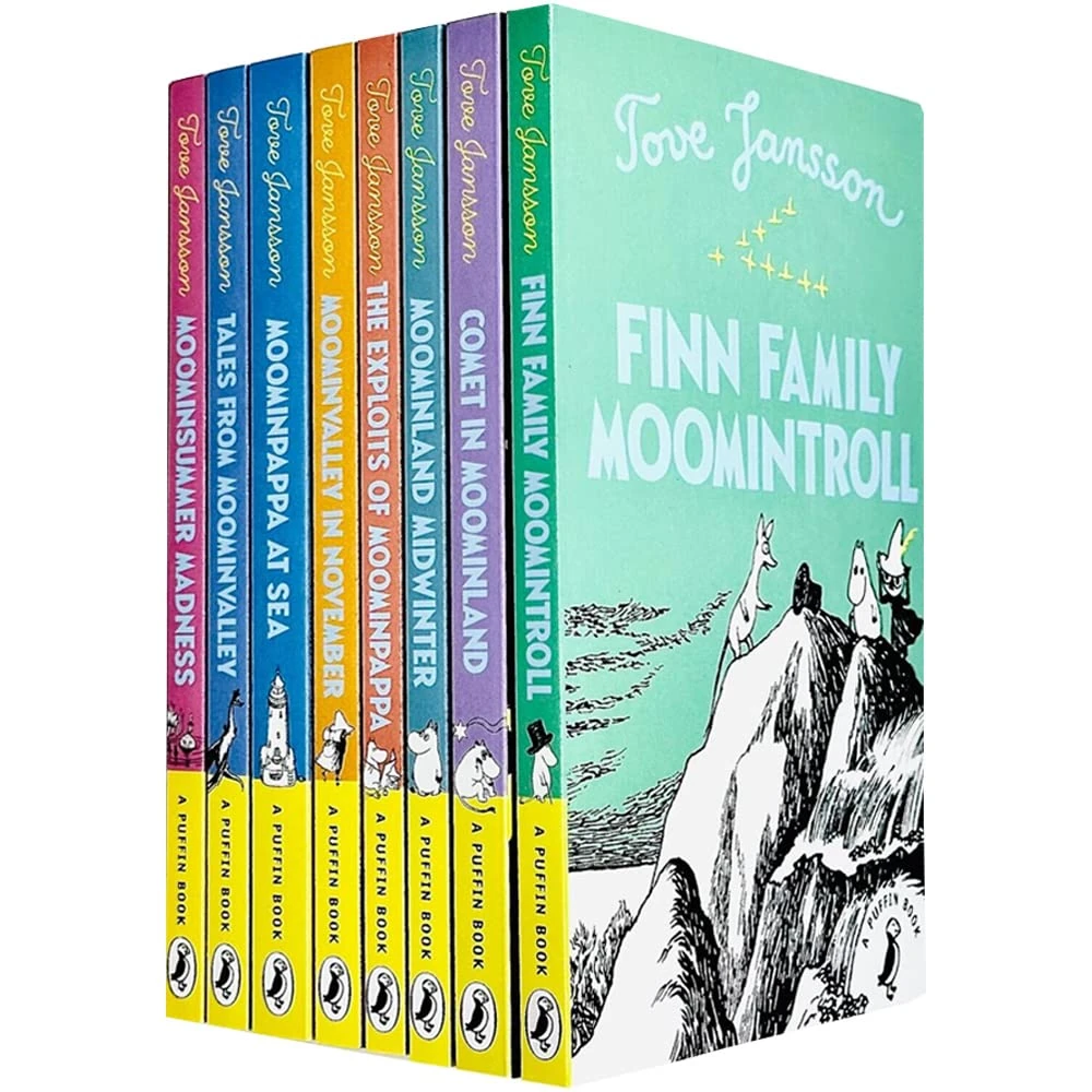 Moomintroll Series Books 1 - 8 Collection Set by Tove Jansson (Finn Family Moomintroll, Comet in Moominland, Moominland Midwinter, Exploits of Moominpappa, Moominvalley in November & MORE!)