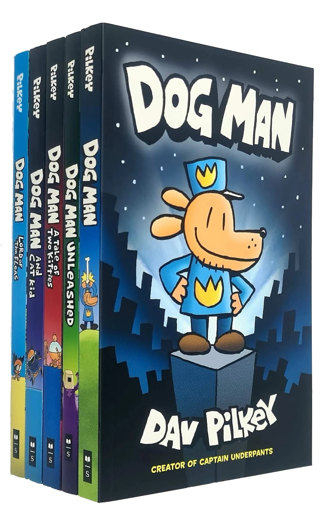 Dog Man Series 1-5 Books Collection Set By Dav Pelkey (Dog Man, Unleashed, A Tale of Two Kitties, Dog Man and Cat Kid, Lord of the Fleas)