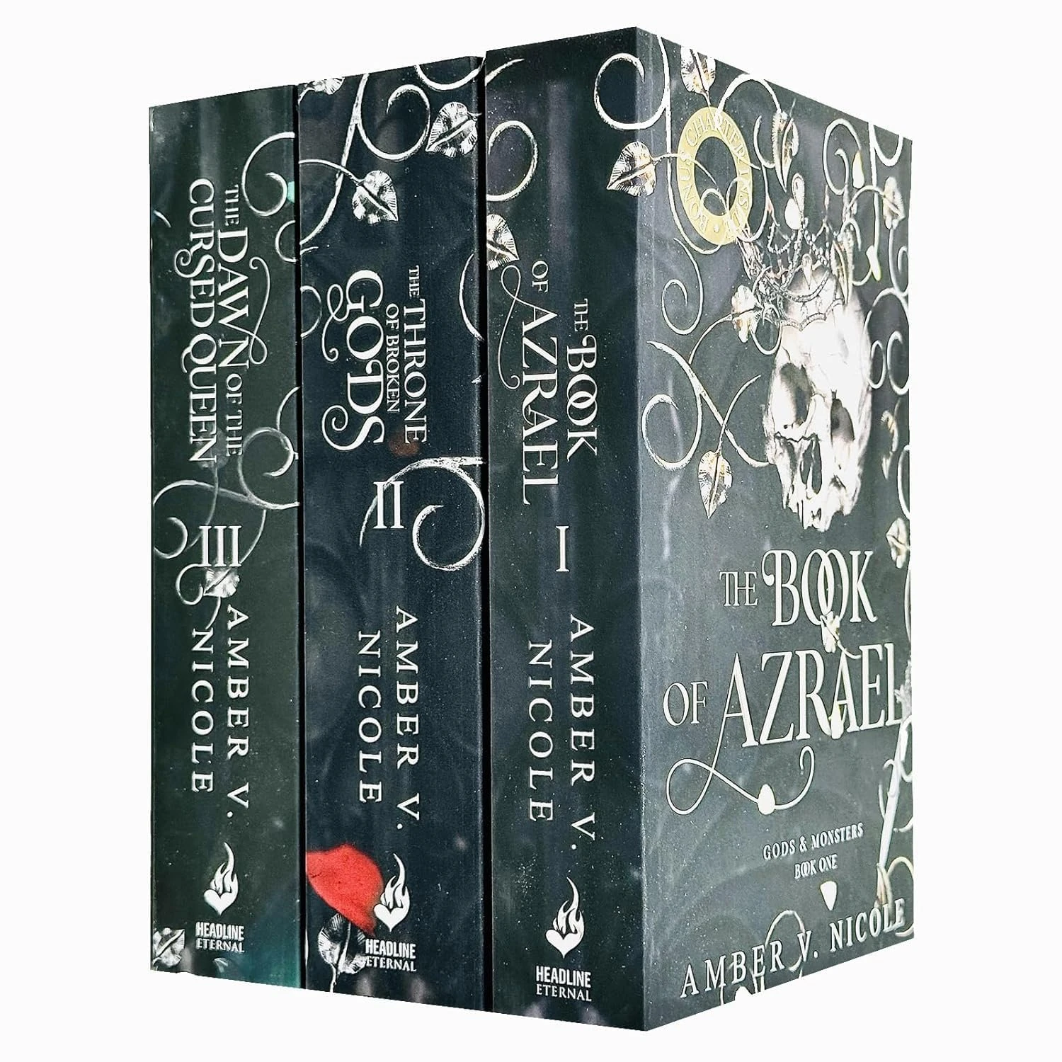 Gods & Monsters Series 1-3 Books Collection Set By Amber V. Nicole (The Book of Azrael, The Throne of Broken Gods, The Dawn of the Cursed Queen)