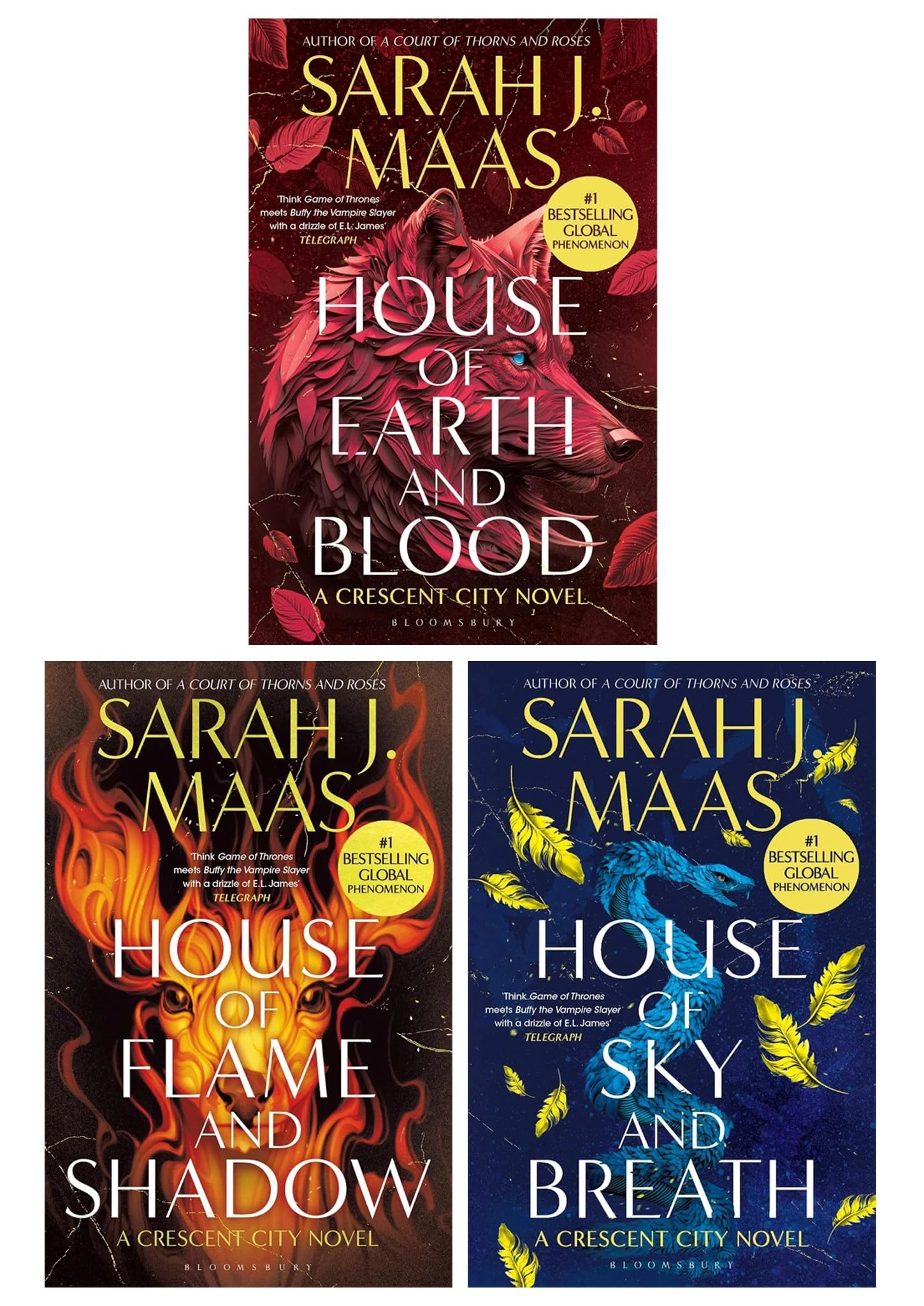Crescent City Series by Sarah J. Maas 3 Books Collection Set (House of Sky and Breath, House of Earth and Blood & House of Flame and Shadow)