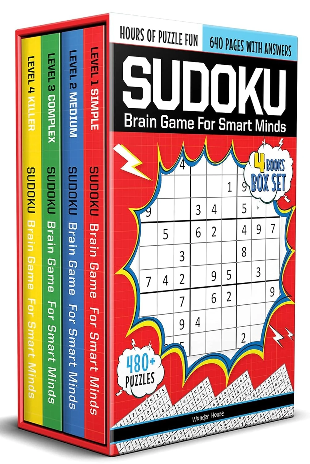 Sudoku - Brain Games For Smart Minds Box Set of 4 Books : Brain Booster Puzzles for Kids, 480 + Fun Games. Combo of Easy, Hard, Killer, Complex Levels.