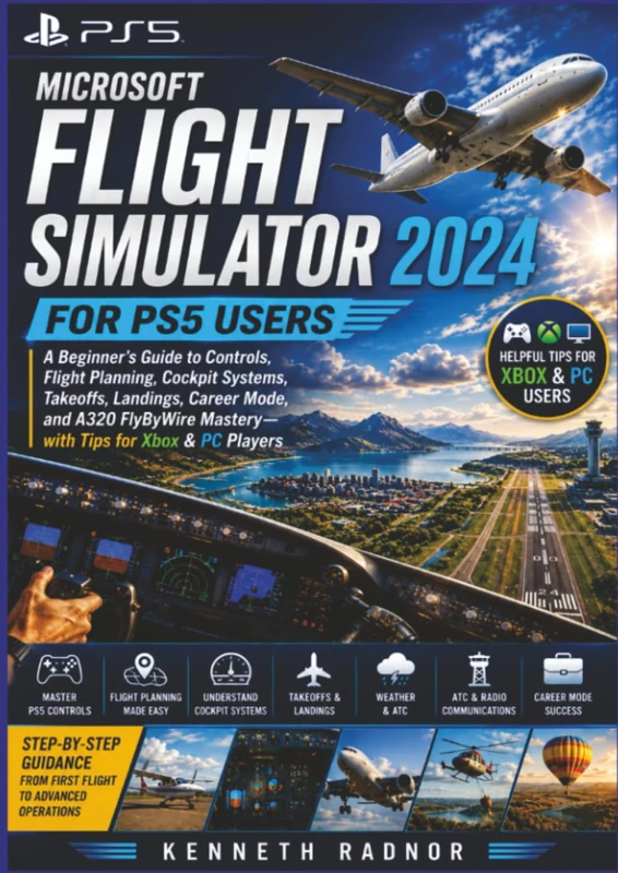 Microsoft Flight Simulator 2024 for PS5 Users: A Beginner's Guide to Controls, Flight Planning, Cockpit Systems, Takeoffs, Landings, Career Mode, and A320 FlyByWire Mastery—with Tips for Xbox & PC