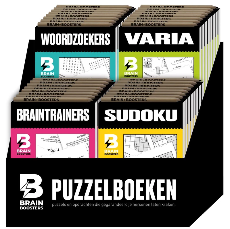 Display Brainbooster puzzelboeken 4 x 8 ex.: Geef je brein een boost!