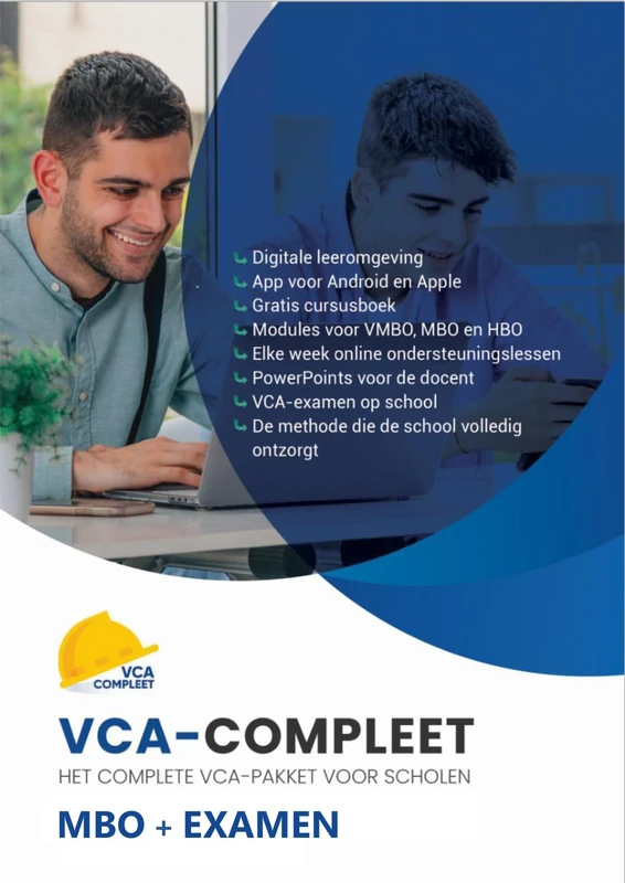 VCA-Compleet MBO + VCA-examen: Boek Basisveiligheid VCA + E-learning + app + online les