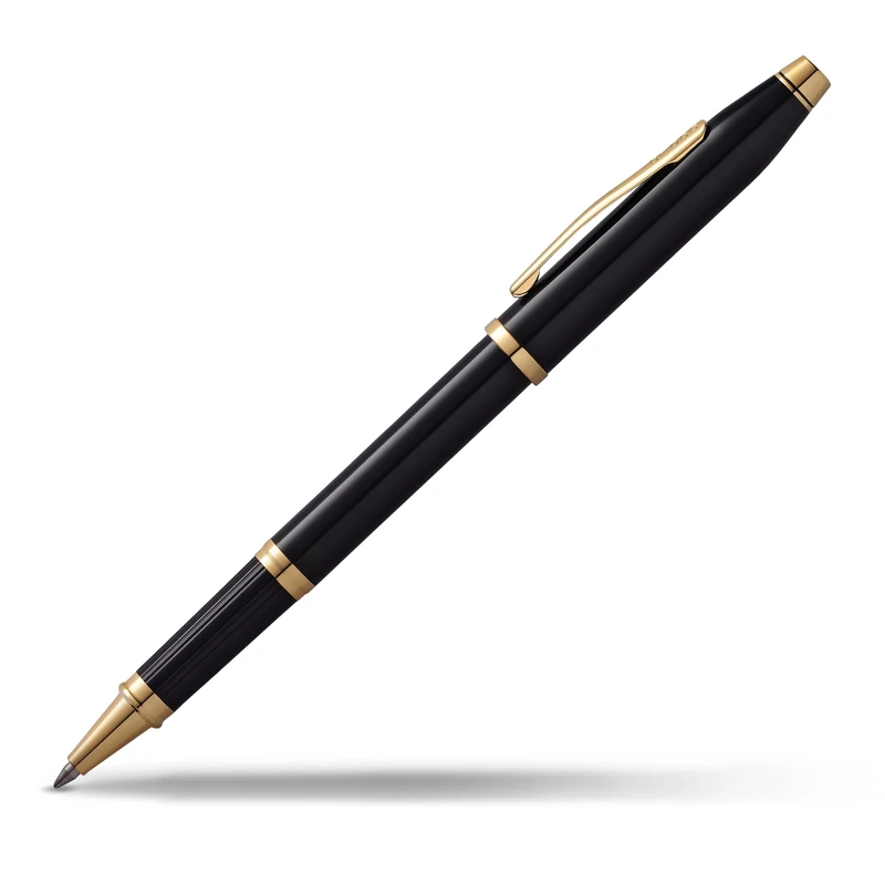 CROSS Century II Black Lacquer Rollerball Pen with 23CT Gold-Plated Appointments incl. Luxury Gift Box – Refillable Rolling Ball Pen