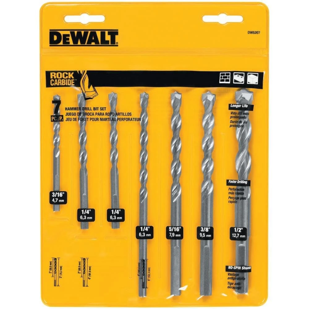 DEWALT Masonry Drill Bit Set, Percussion, Concrete & Block, 7-Piece (DW5207)