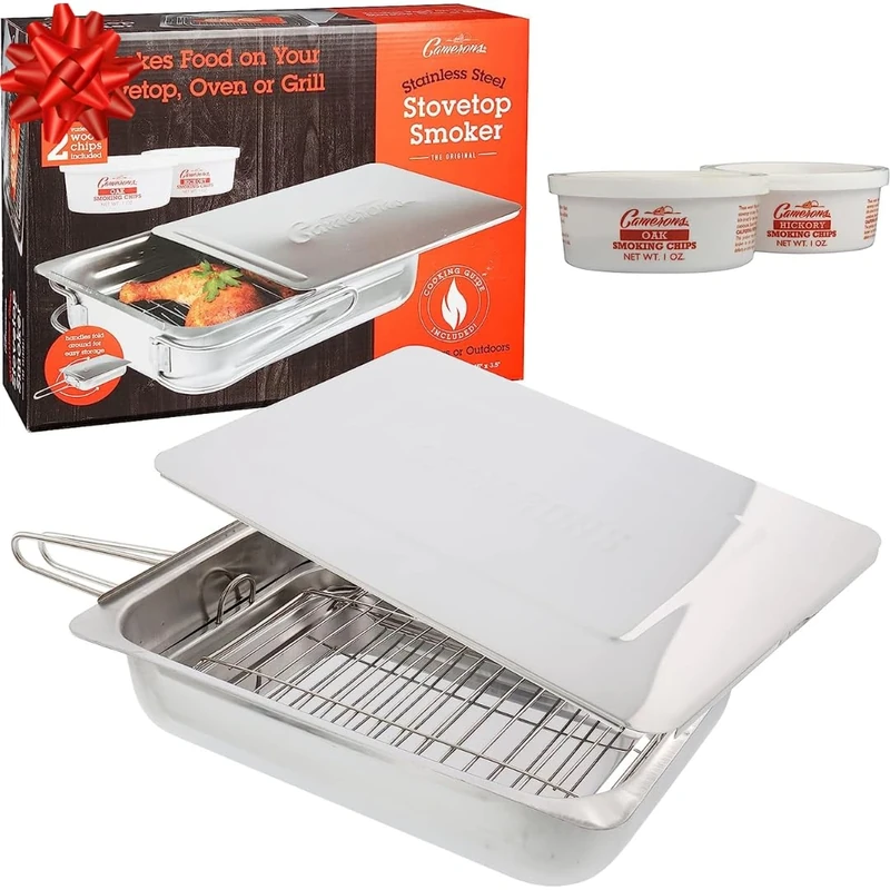 Camerons S491 Stainless Steel Stovetop Food Smoker, 90mm Height, 390mm Width, 280mm Length - Image 1