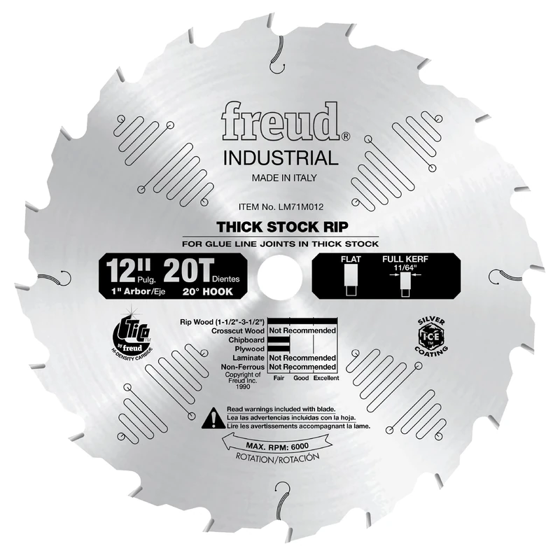 Freud LM71M012 12-Inch 20 Tooth FTG Thick Stock Ripping Saw Blade with 1-Inch Arbor