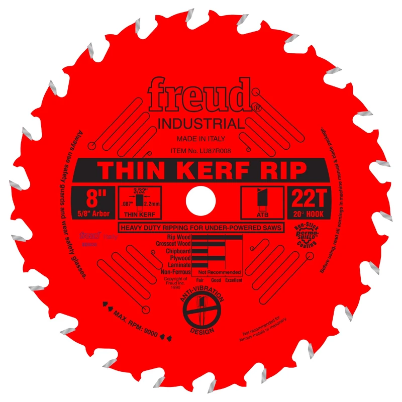 8-Inch 22 Tooth ATB Thin Kerf Ripping Saw Blade