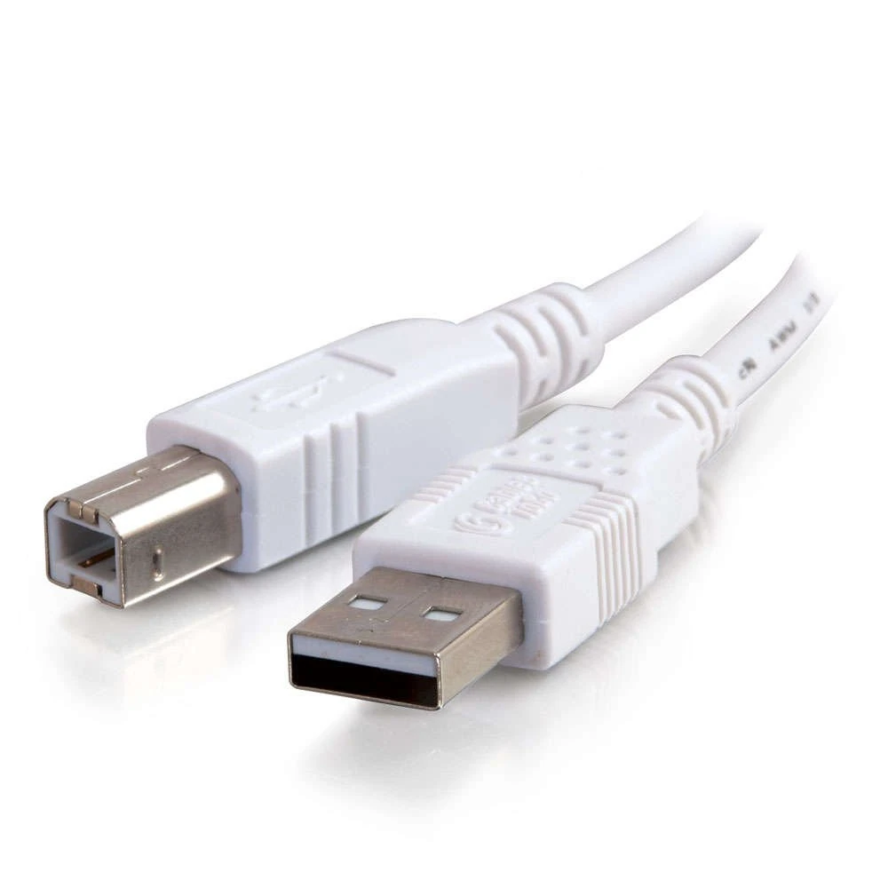 C2G 2M USB Printer Cable, USB 2.0 A to B Lead. Compatible with printers and scanners from HP, Epson, Brother, Samsung, Cannon and all other USB A/B devices, White