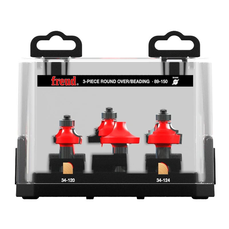 Freud 3 Piece Round Over/Beading Bit Set - Ideal for Fine Furniture Edges & Moldings, 1/2" Shank & 3/8" Bearing - 89-150