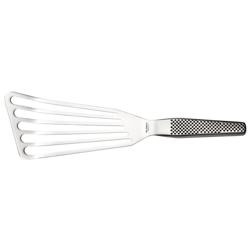 Global Flexible Slotted Fanned Spatula 17cm, Stainless Steel Kitchen Spatula for Flipping, Lifting & Draining Food