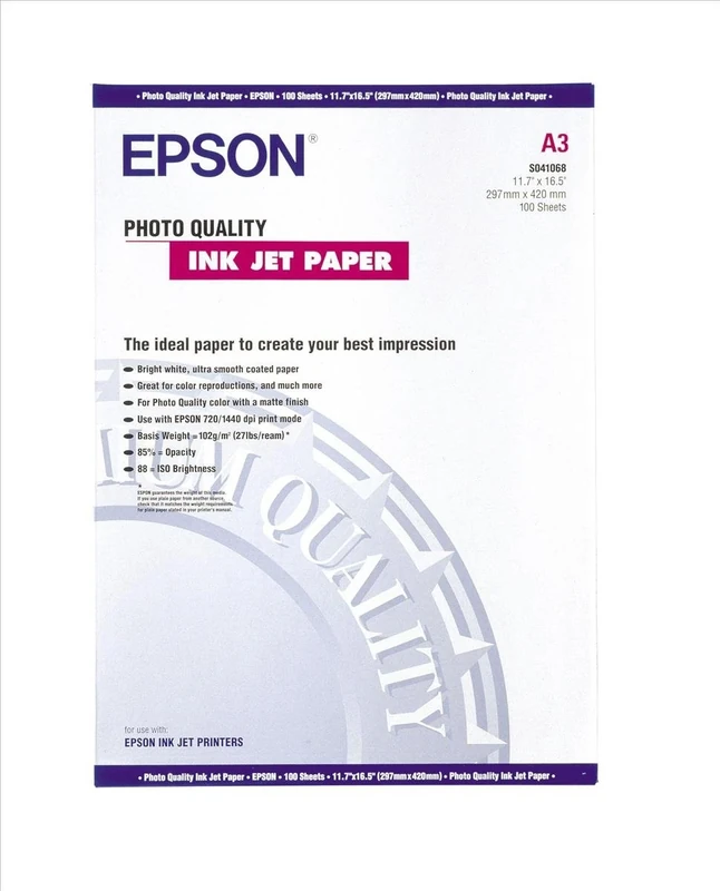 Epson White Photo Inkjet A3 Paper 104gsm (Pack of 100)