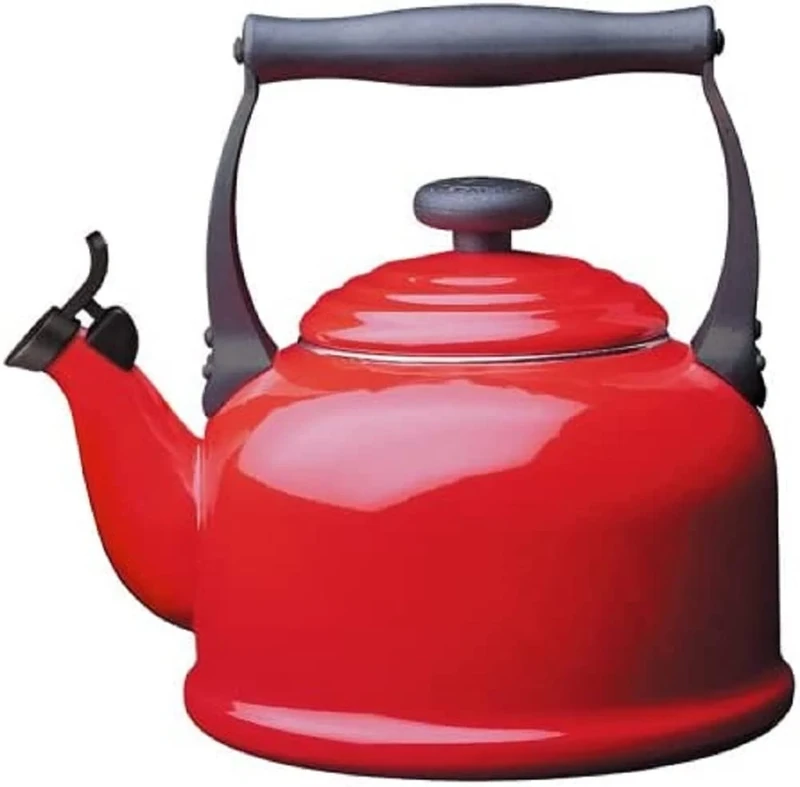 Le Creuset Traditional Stove-Top Kettle with Whistle, Suitable for All Hob Types Including Induction, Enamelled Steel, Capacity: 2.1 L, Cerise, 40102020600000