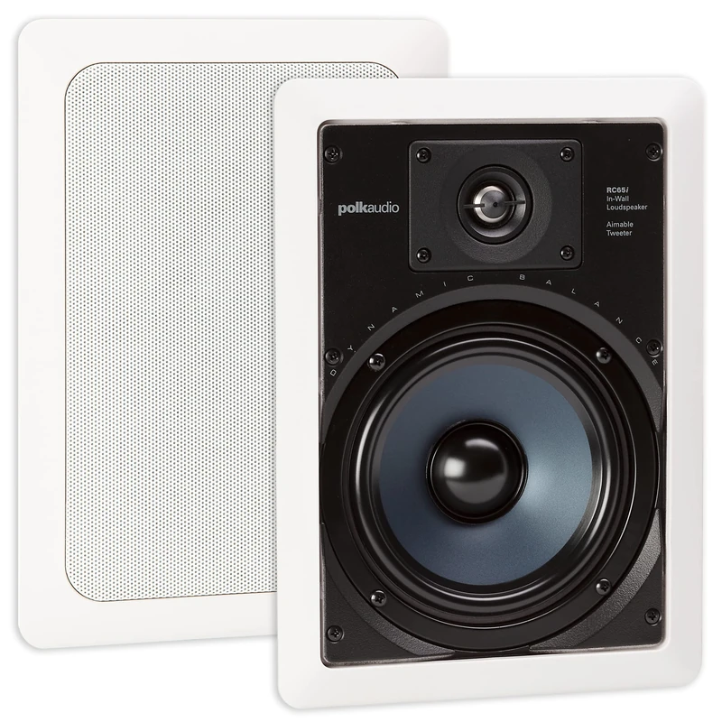 Polk Audio RC65i 2-Way Premium in-Wall 6.5" Speakers, Pair of 2 Perfect for Damp and Humid Indoor/Outdoor Placement - Bath, Kitchen, Covered Porches (White, Paintable-Grille)(Pack of 2)