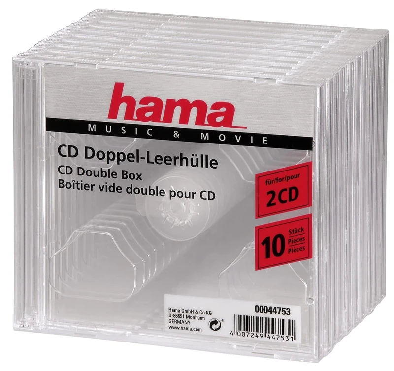 Hama Dual CD/DVD Jewel Double Case | 10 Pieces Per Pack | 2 Discs Capacity Per Case | Clear