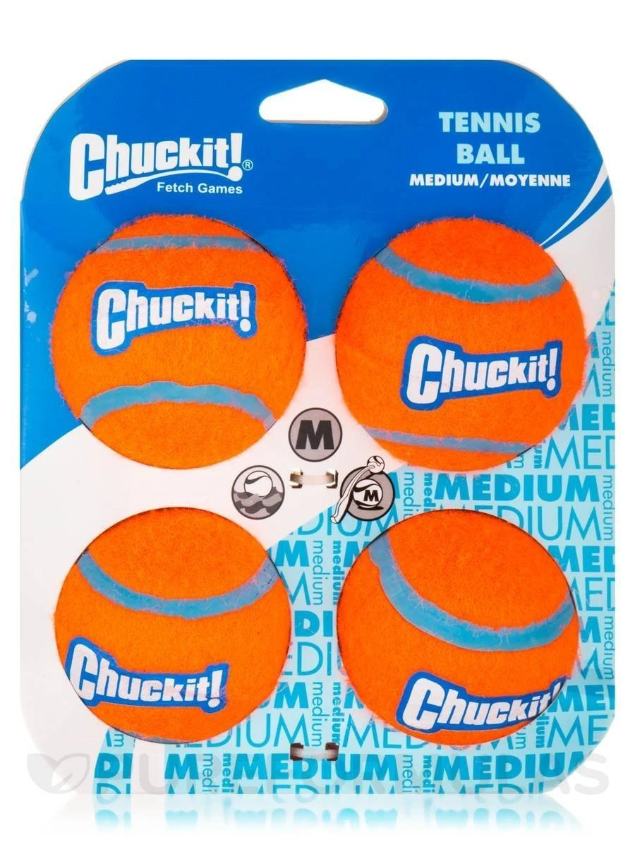 Chuckit! Tennis Balls for Dogs Durable Dog Toys Ball Launcher Compatible Dog Toys for Boredom, Medium, Pack of 4
